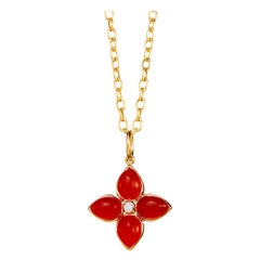 Syna Yellow Gold Orange Chalcedony Flower Pendant with Champagne Diamond