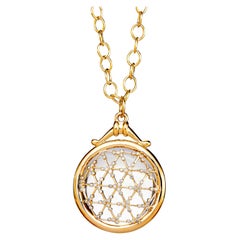 Used Syna Yellow Gold Rock Crystal Illusion Pendant with Diamonds