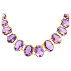 Antique Victorian 274.91 Carat Amethyst and Yellow Gold Rivière Necklace