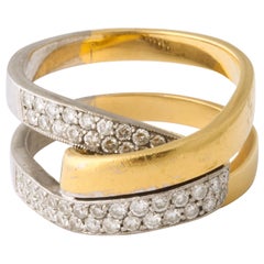 White and Yellow 18 K Gold Crossover Ring