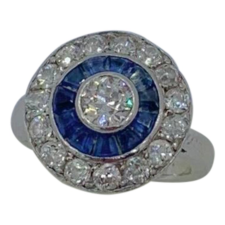 Art Deco Old Mine Diamond Sapphire Platinum Ring Wedding Engagement Target Ring