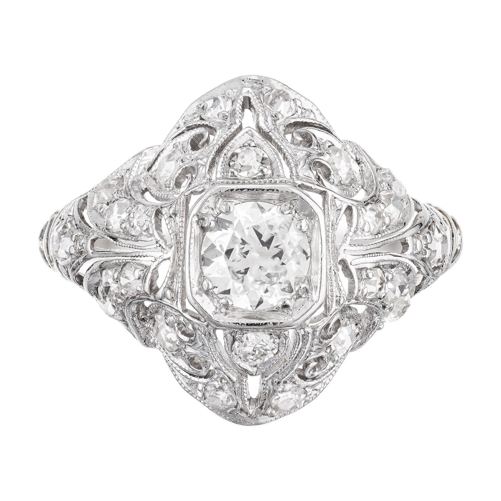EGL Certified .43 Carat Diamond Platinum Dome Art Deco Engagement Ring