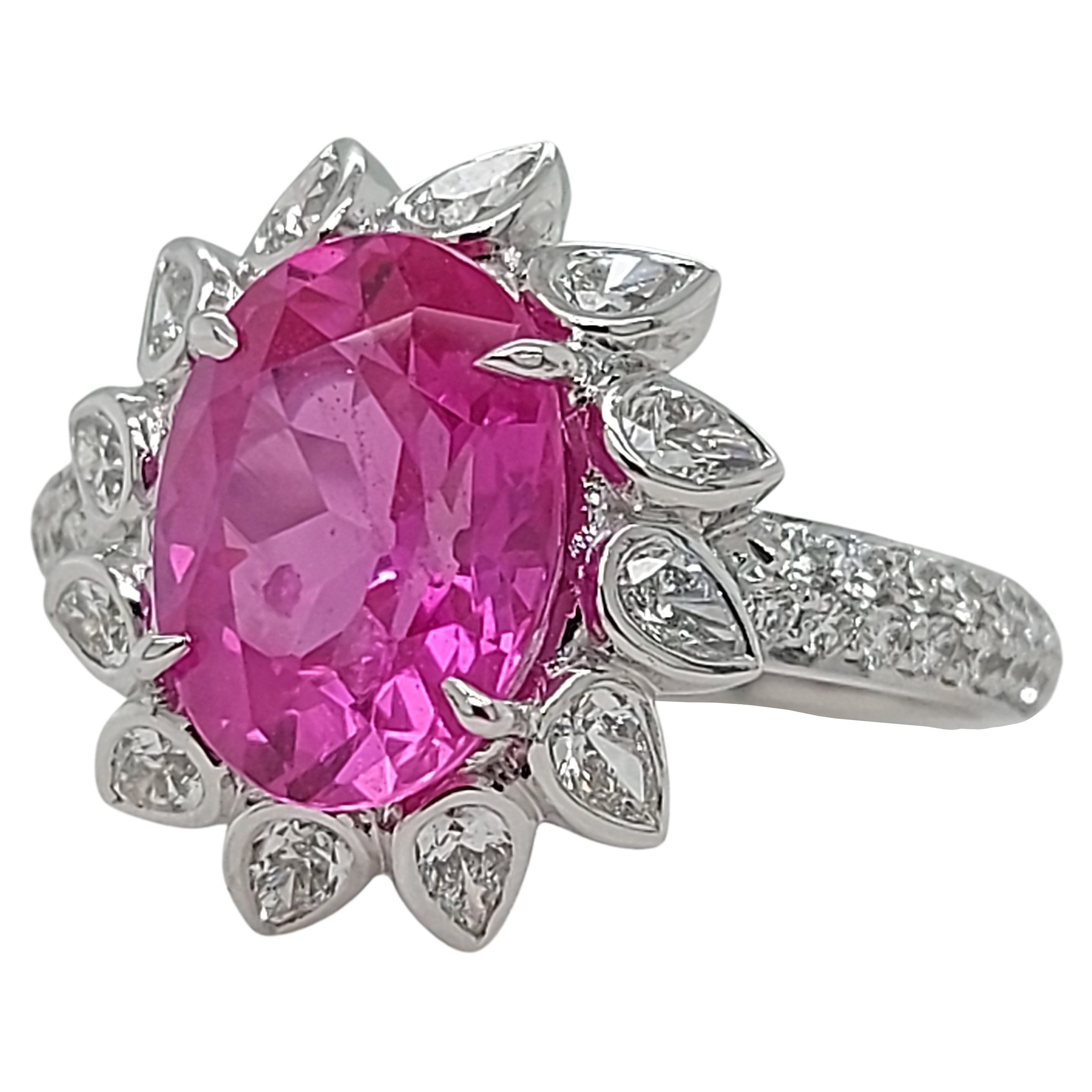 18kt White Gold 3.5 Ct Burma NH Pink Sapphire & Diamonds Ring, SSEF Certificate