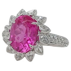 18kt White Gold 3.5 Ct Burma NH Pink Sapphire & Diamonds Ring, SSEF Certificate