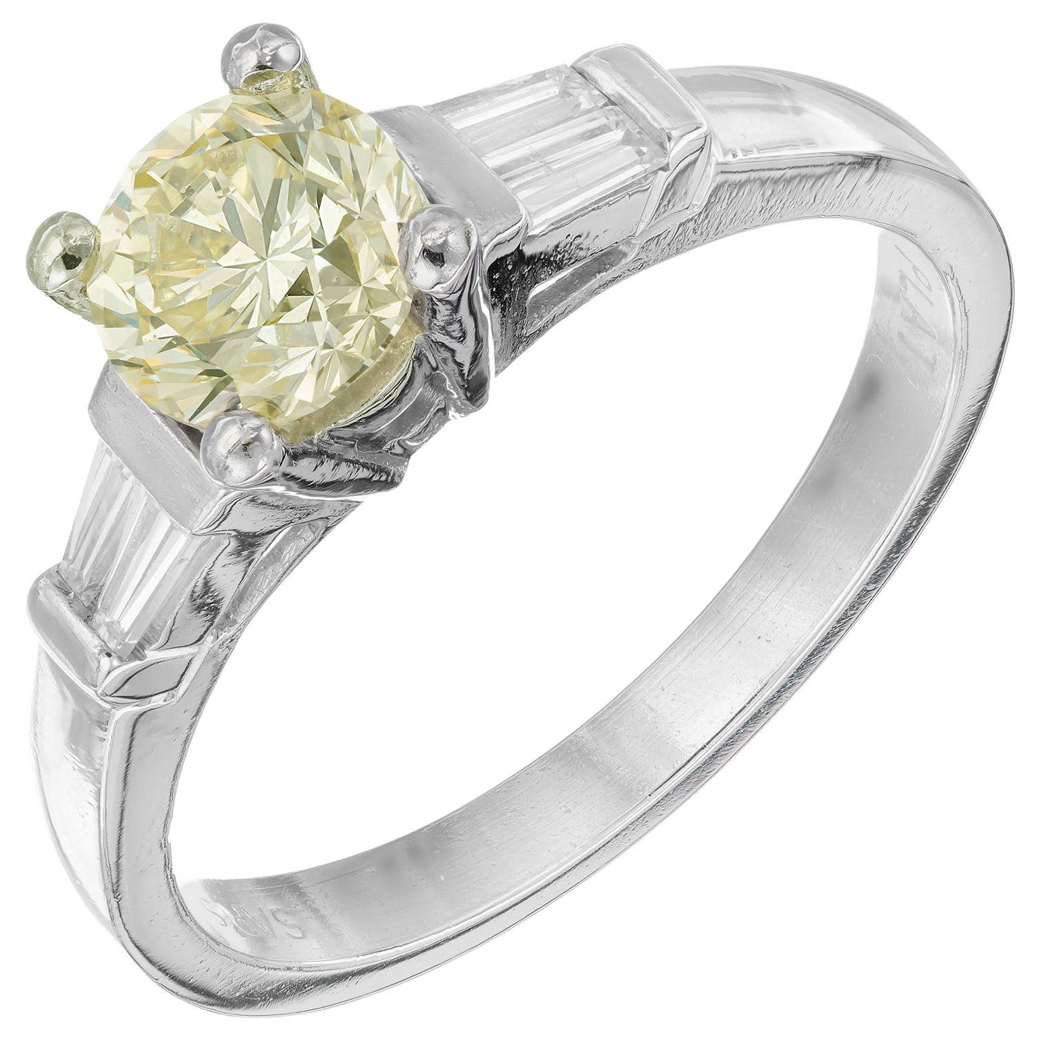 GIA Certified 1.02 Carat Yellow Diamond Platinum Engagement Ring