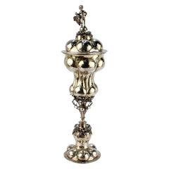 Antique 18th Century Nuremberg Vermeil or Gilt Silver Lidded Chalice or Pokal