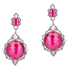 Ruby, Pink Sapphire, Diamond Victorian Dangle Earrings