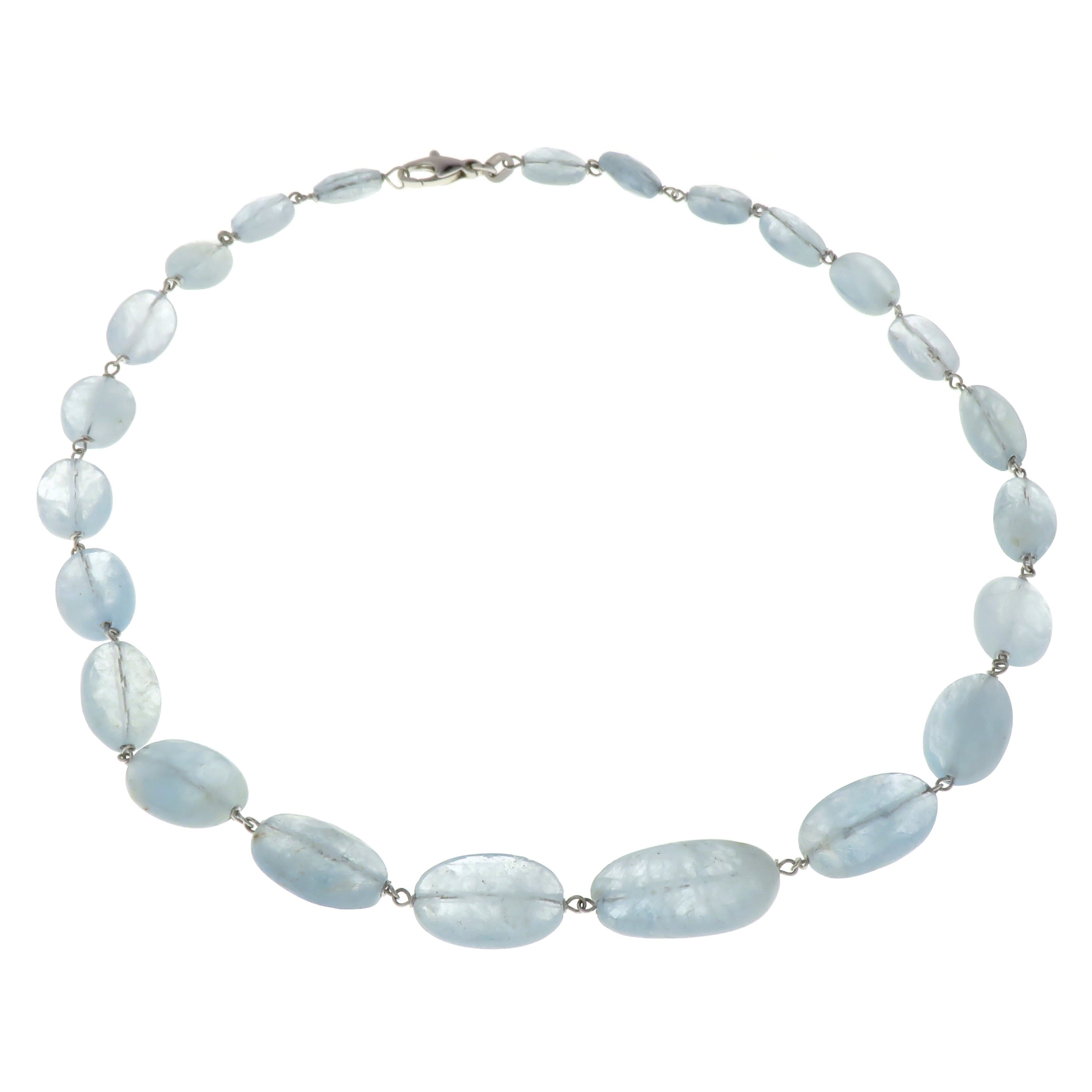 Natural Aquamarine 18 Karat White Gold Necklace Handcrafted in Italy For Sale