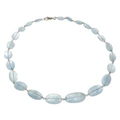 Natural Aquamarine 18 Karat White Gold Necklace Handcrafted in Italy