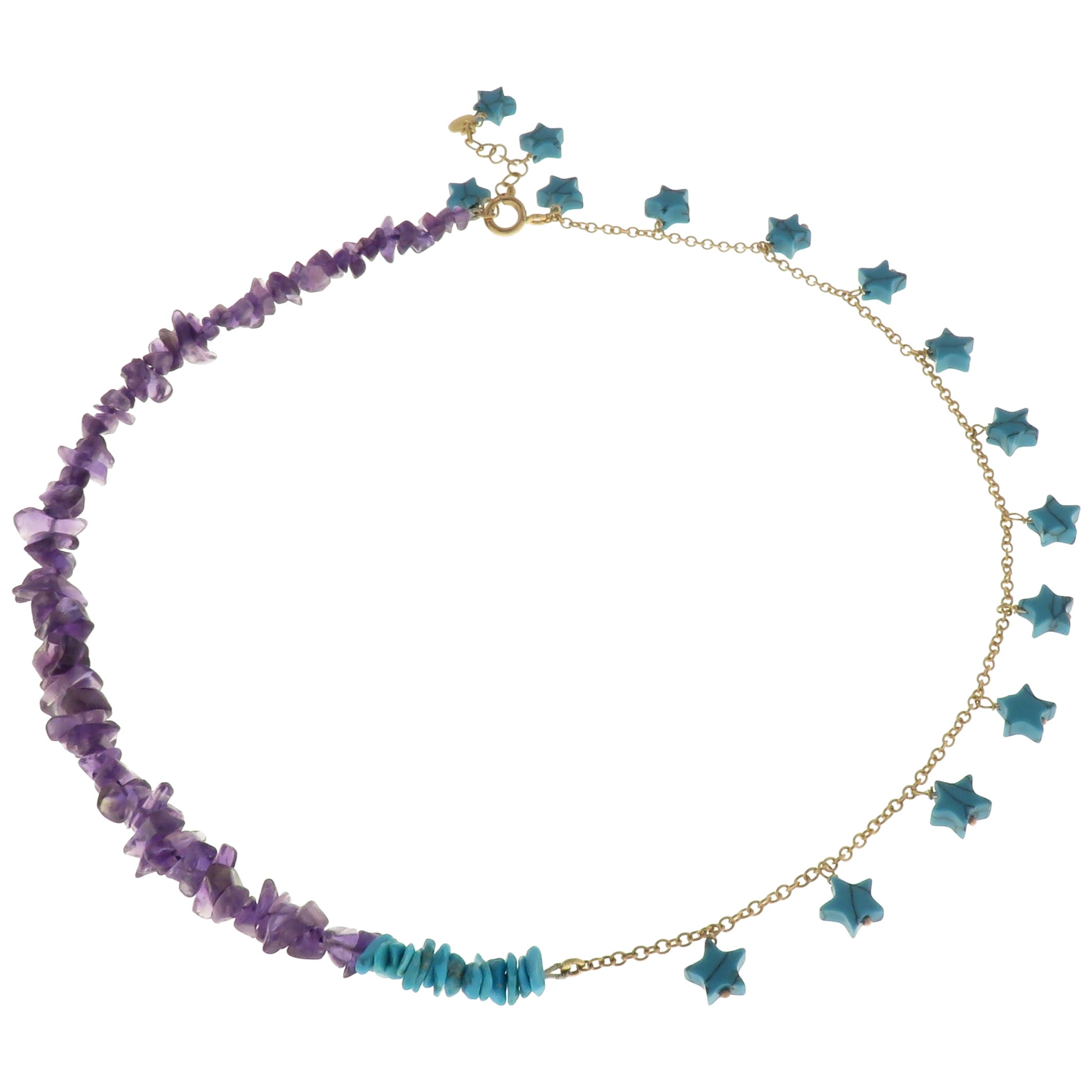 Amethyst Blue Natural Turquoise 9 Karat Rose Gold Necklace Handcrafted in Italy
