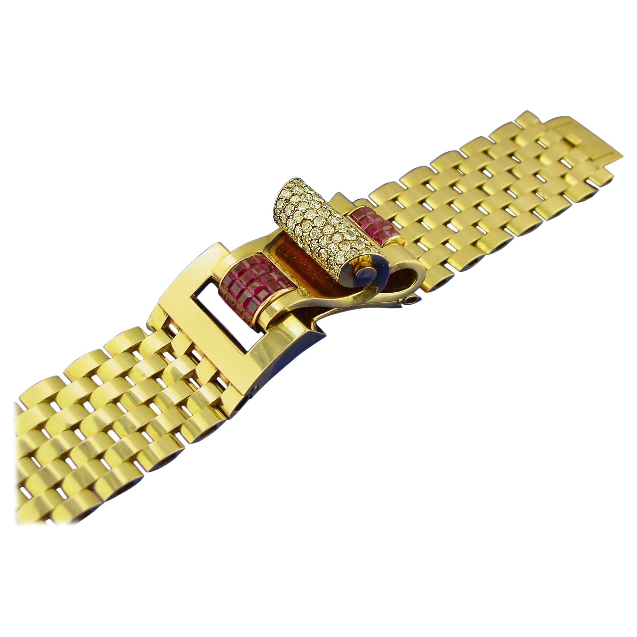 Regner Paris Ruby Diamond Gold Retro Bracelet For Sale