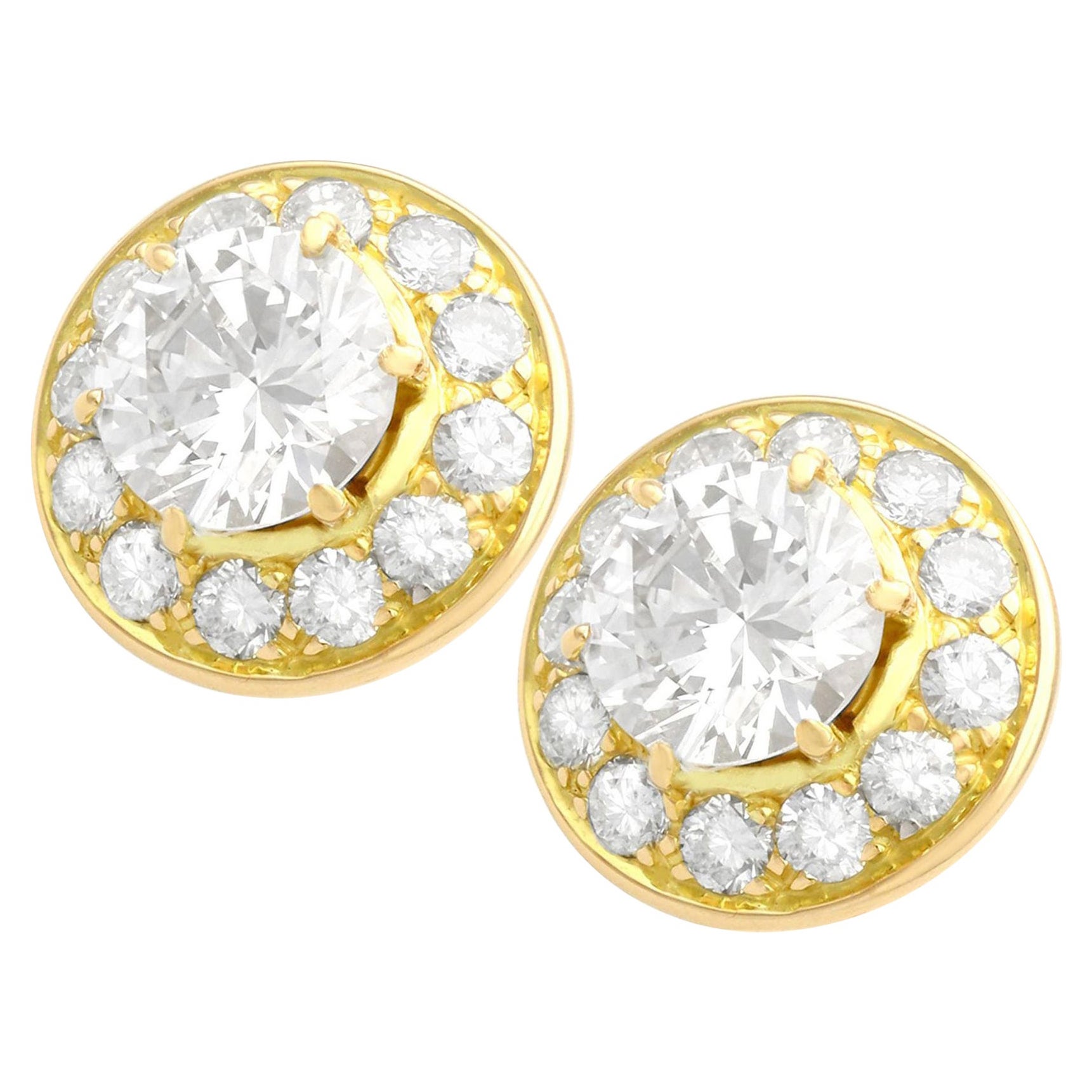 Vintage 2.65 Carat Diamond and 18k Yellow Gold Illusion Earrings For Sale