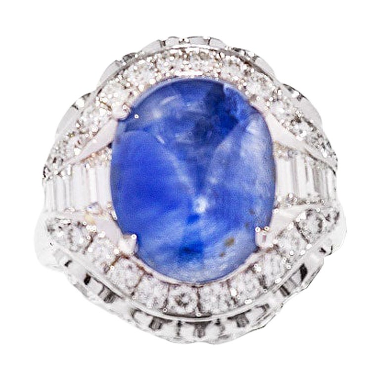 10.09 Ct's Unheat Ceylon Star Sapphire Cocktail Ring with Diamonds For Sale