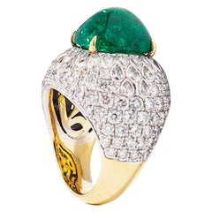 8.54 Carats Colombian Emerald Cabochon Cocktail Diamond Ring