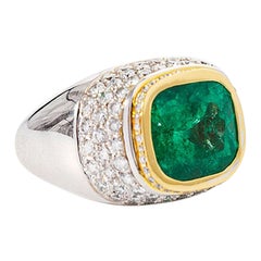 7.85 Carat Colombian Emerald Solitaire Art Deco Style Ring for Men 