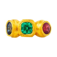 24K Gold Roman Style Emerald Ruby and Sapphire Three-Stone Ring SYZ007