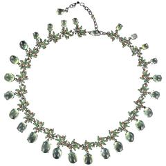 Unique Orange Sapphire Prehnite Green garnet Darkened Silver Necklace 5
