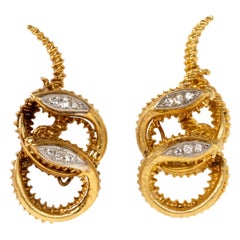 Ilias Lalaounis Gold and Diamond Double Headed Snake Ear Clips
