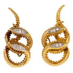 Ilias Lalaounis Gold and Diamond Double Headed Snake Ear Clips