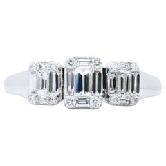 18K White Gold Illusion Emerald Cut Diamond Ring