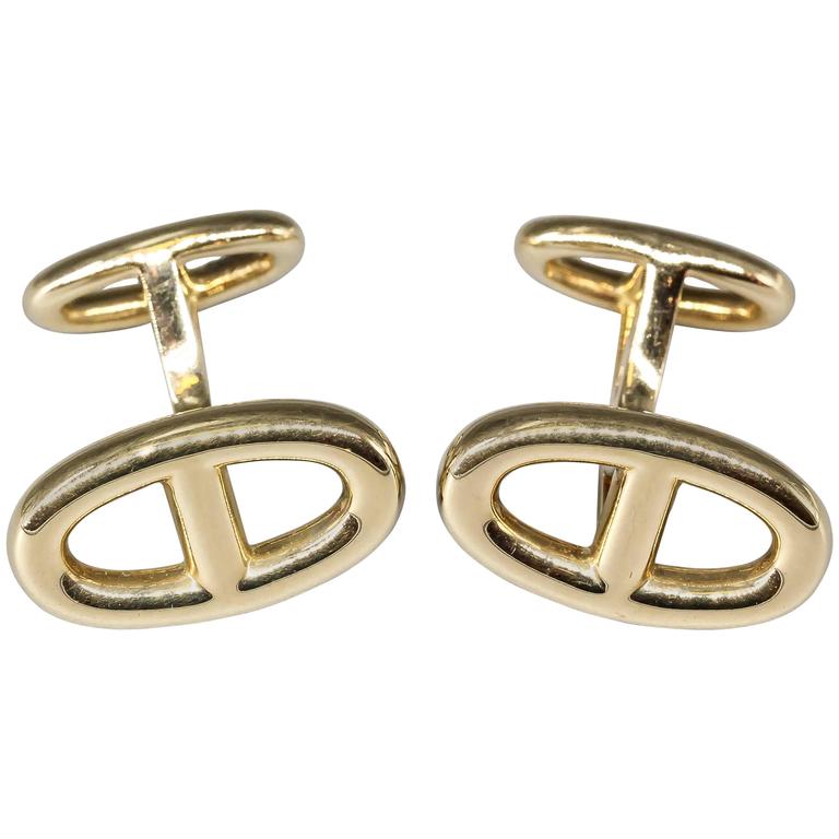 Hermes Le Havre Gold Ellipse Shaped Cufflinks at 1stDibs le havre