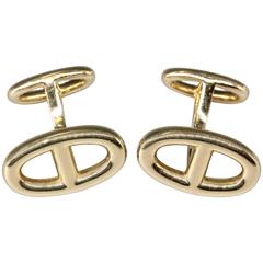 Retro Hermes Le Havre Gold Ellipse Shaped Cufflinks