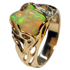 Ethiopian Opal 14K Yellow Gold Ring Lemon Green Natural Gemstone Engagement Ring