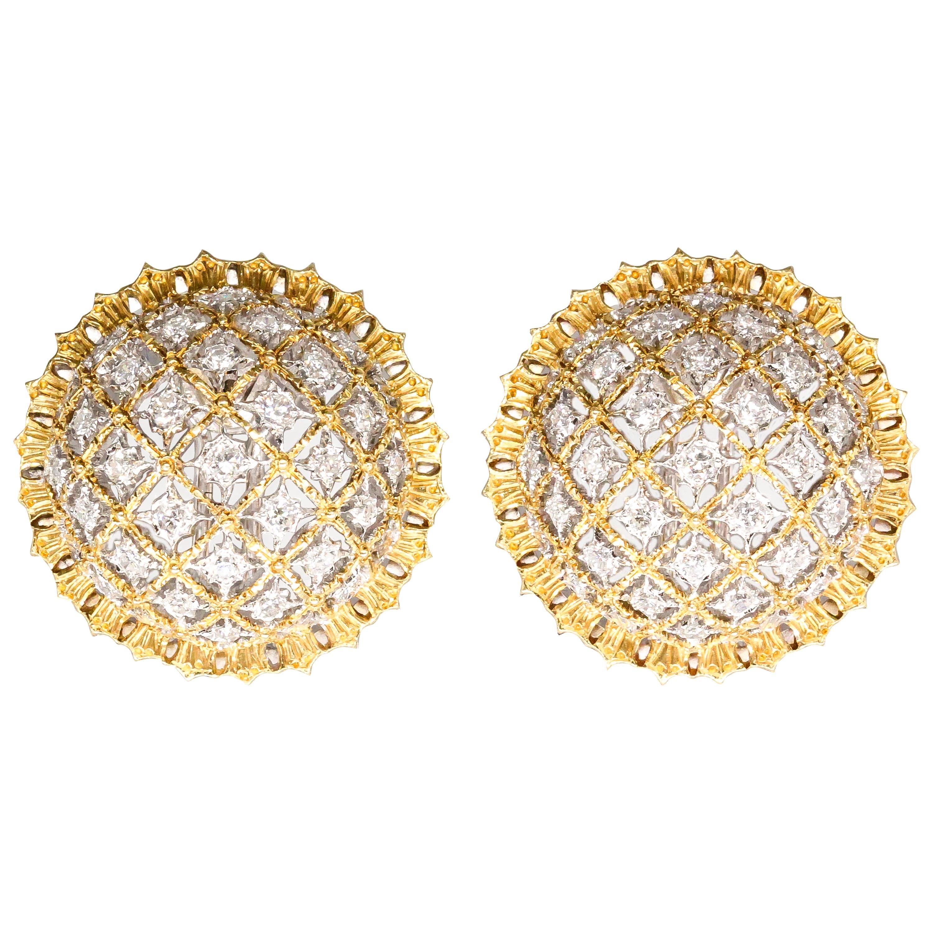 Buccellati Large Diamond Gold Dome Earrings