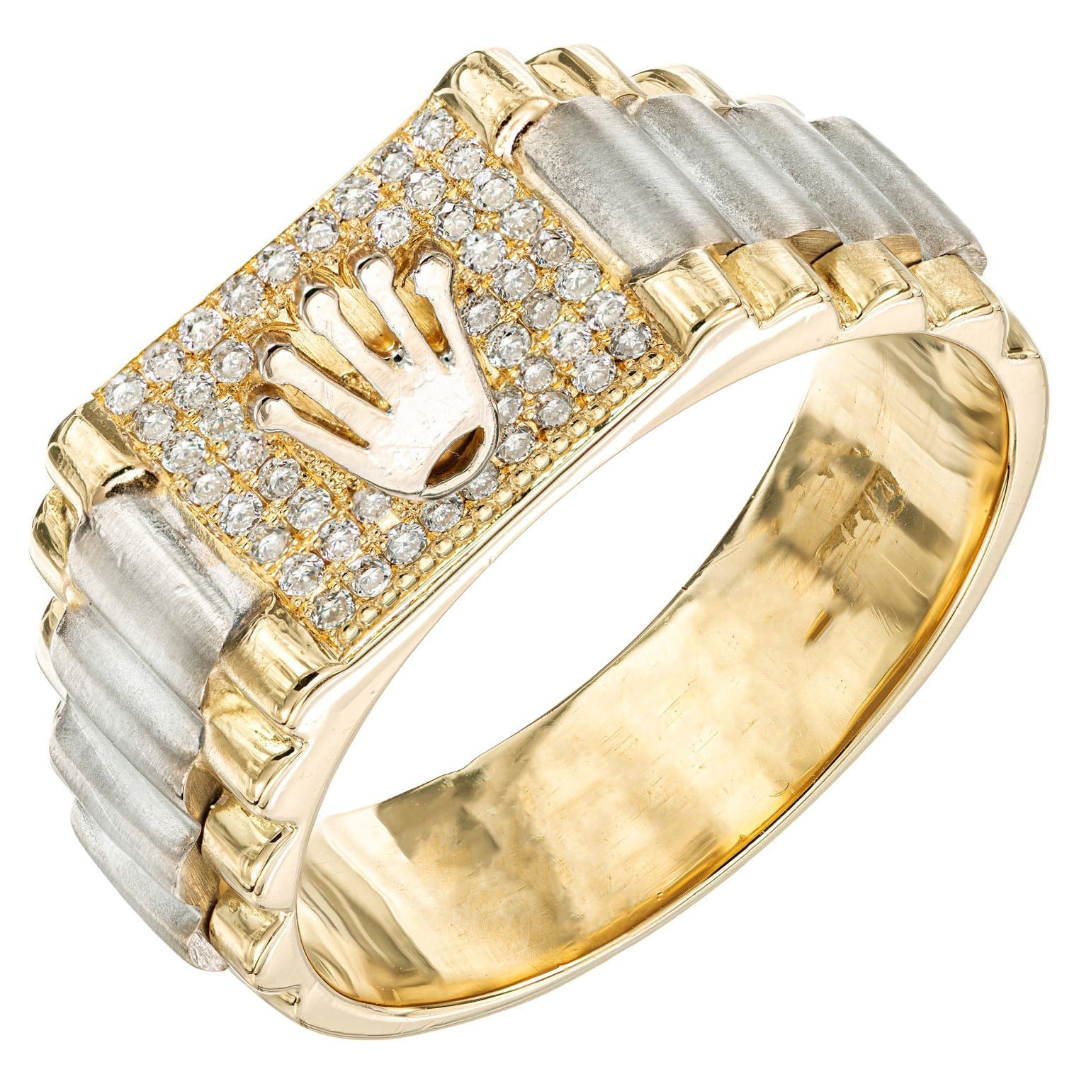 35 Carat Diamond Yellow White Gold Rolex Style Mens Ring For Sale at  1stDibs | rolex ring mens, rolex rings, rolex gold ring