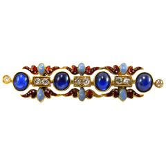 Victorian Holbeinesque Sapphire Diamond Brooch