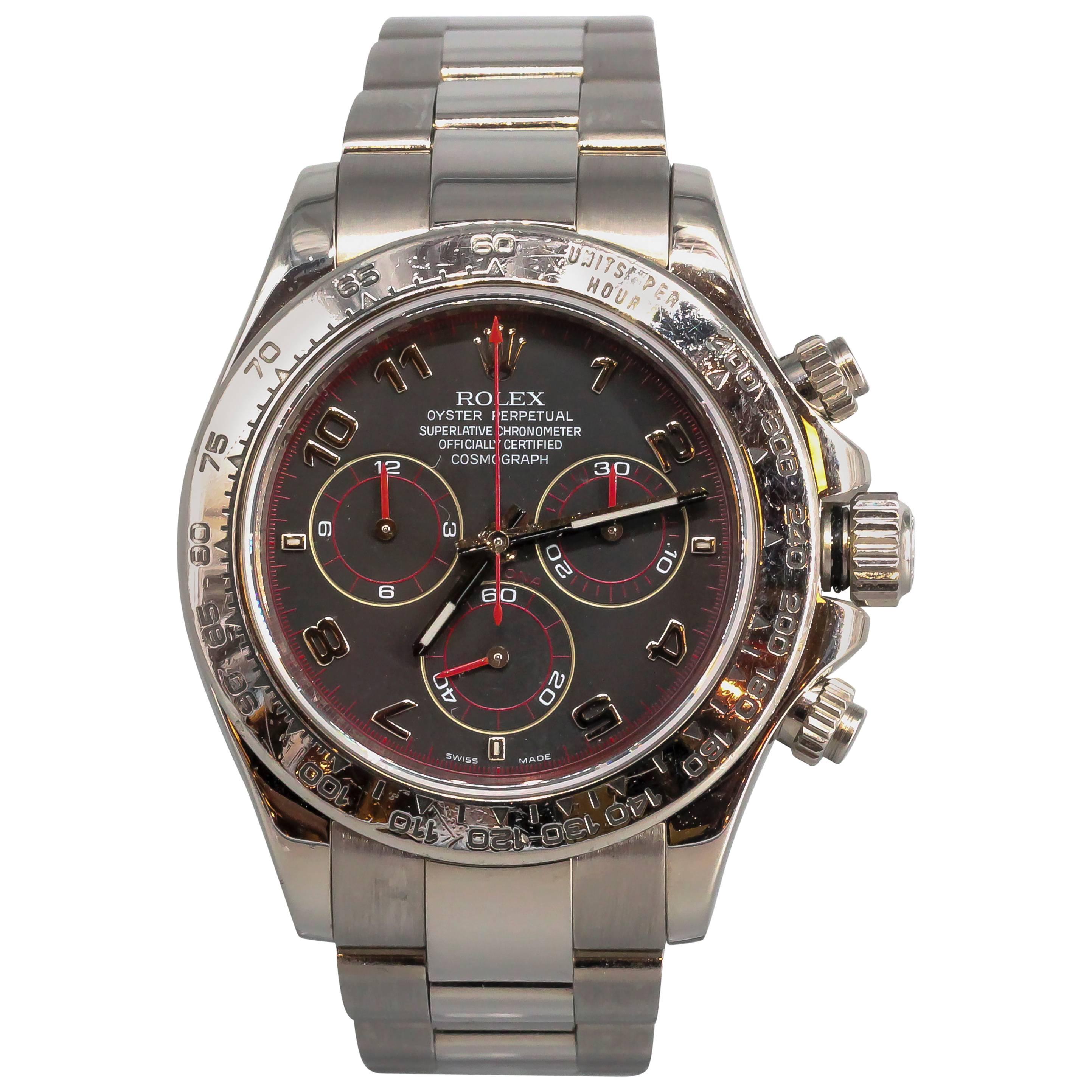 Rolex White Gold Cosmograph Daytona Z Series Black Dial Automatic Wristwatch