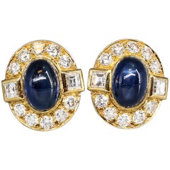 Cartier Paris Cabochon Saphir Diamant Gold Ohrringe
