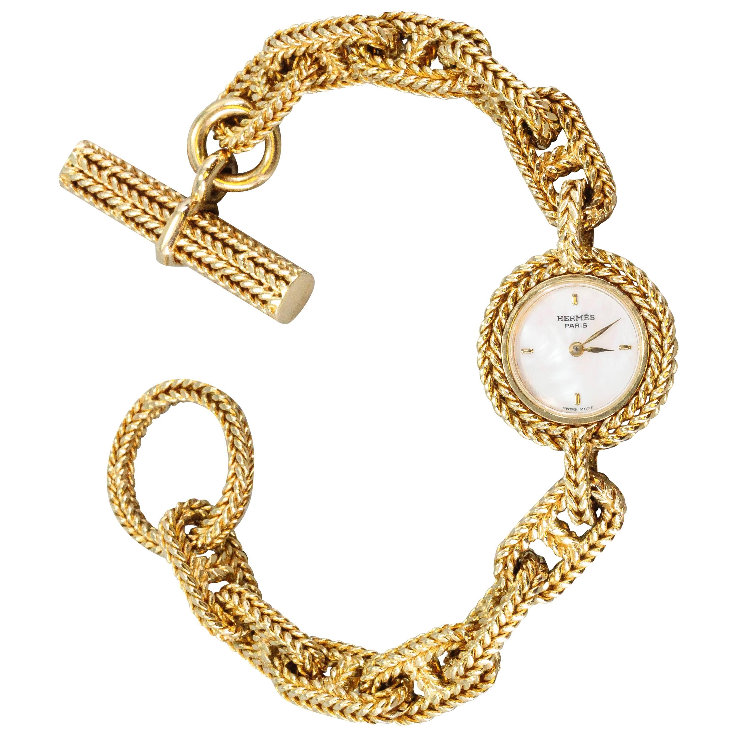 Hermes Ladies Yellow Gold Chaine D'Ancre Toggle Link Quartz Wristwatch