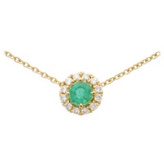 Emerald and Diamond Cluster Pendant Necklace Set in 18k Yellow Gold