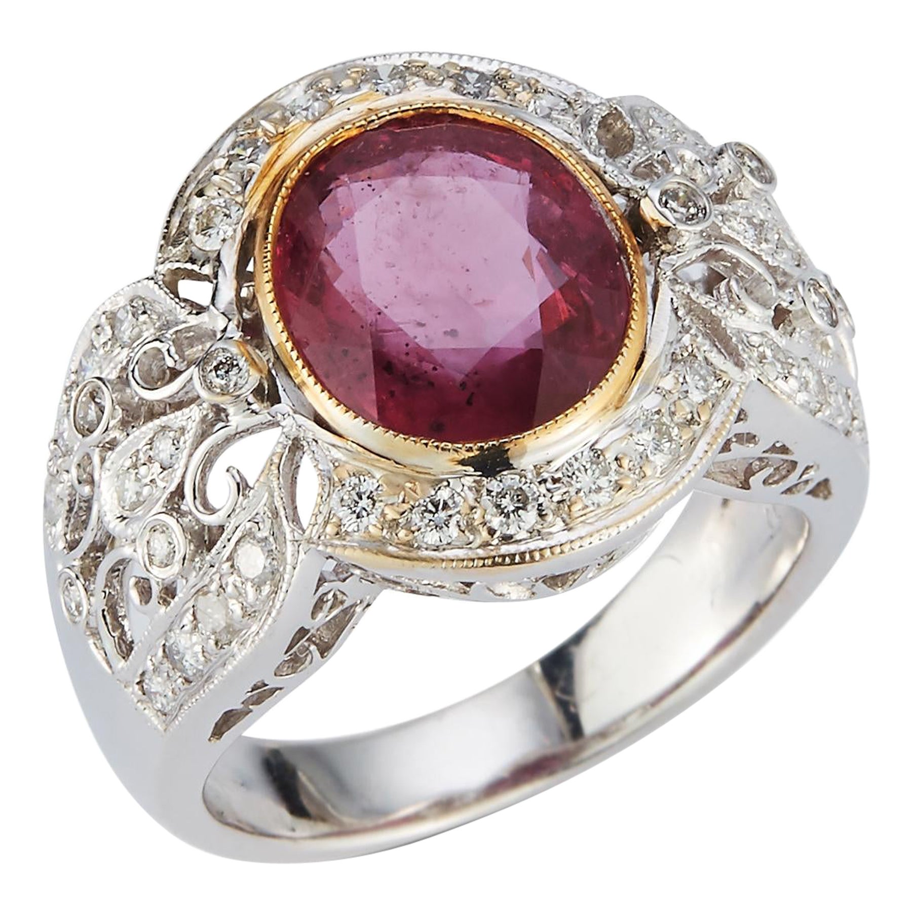 Certified Pink Sapphire & Diamond Ring For Sale