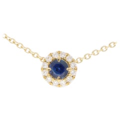 Sapphire and Diamond Cluster Pendant Necklace Set in 18k Yellow Gold