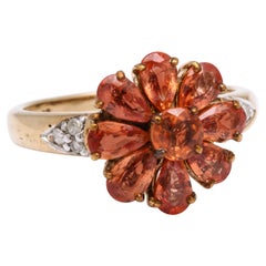 Bague marguerite édouardienne en saphir orange