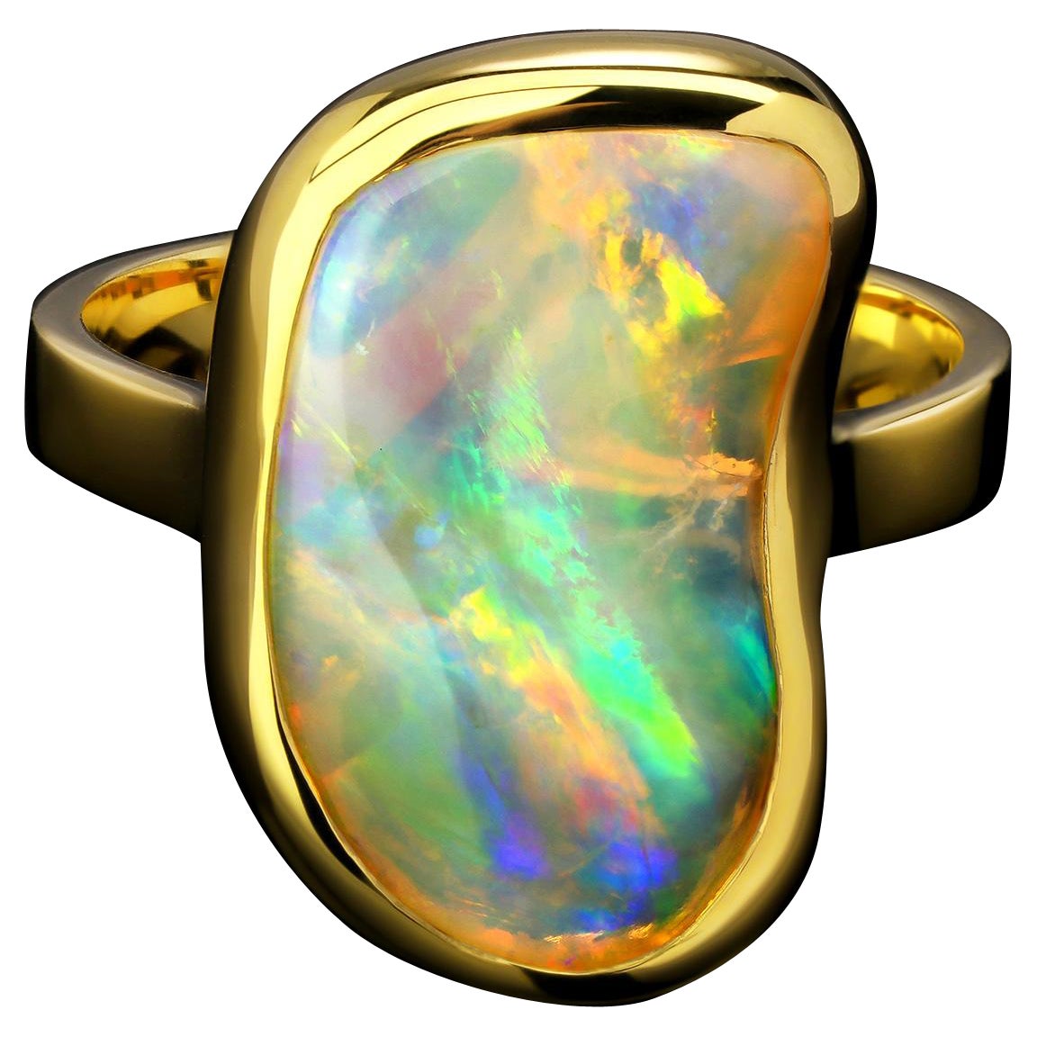 Bague en or, opale, pierre irisée naturelle de style Salvador Dali