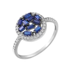 Fashion Blue Sapphire White Gold Every Day Diamond Ring for Her