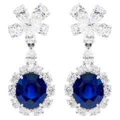 18 Karat White Gold GIA Certified 14.37 Carats Sapphire and Diamond Drop Earring