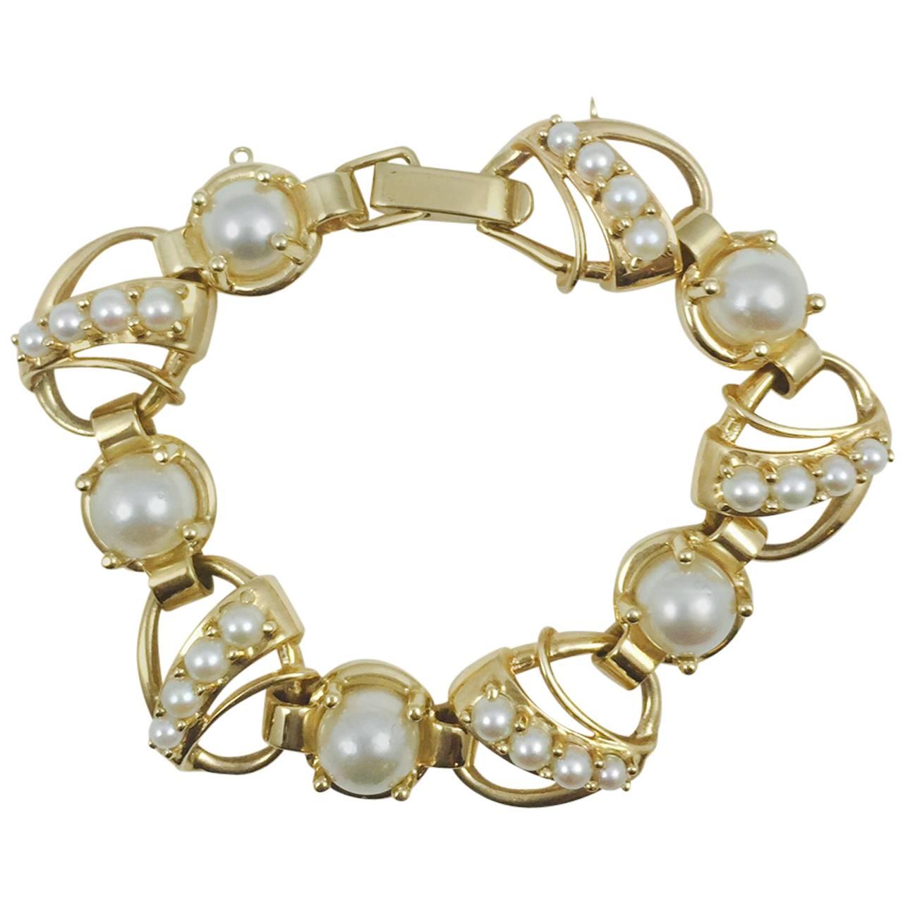 1960s Pearl Gold Bracelet For Sale