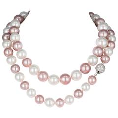 Fine Long Pink and White Pearl Necklace