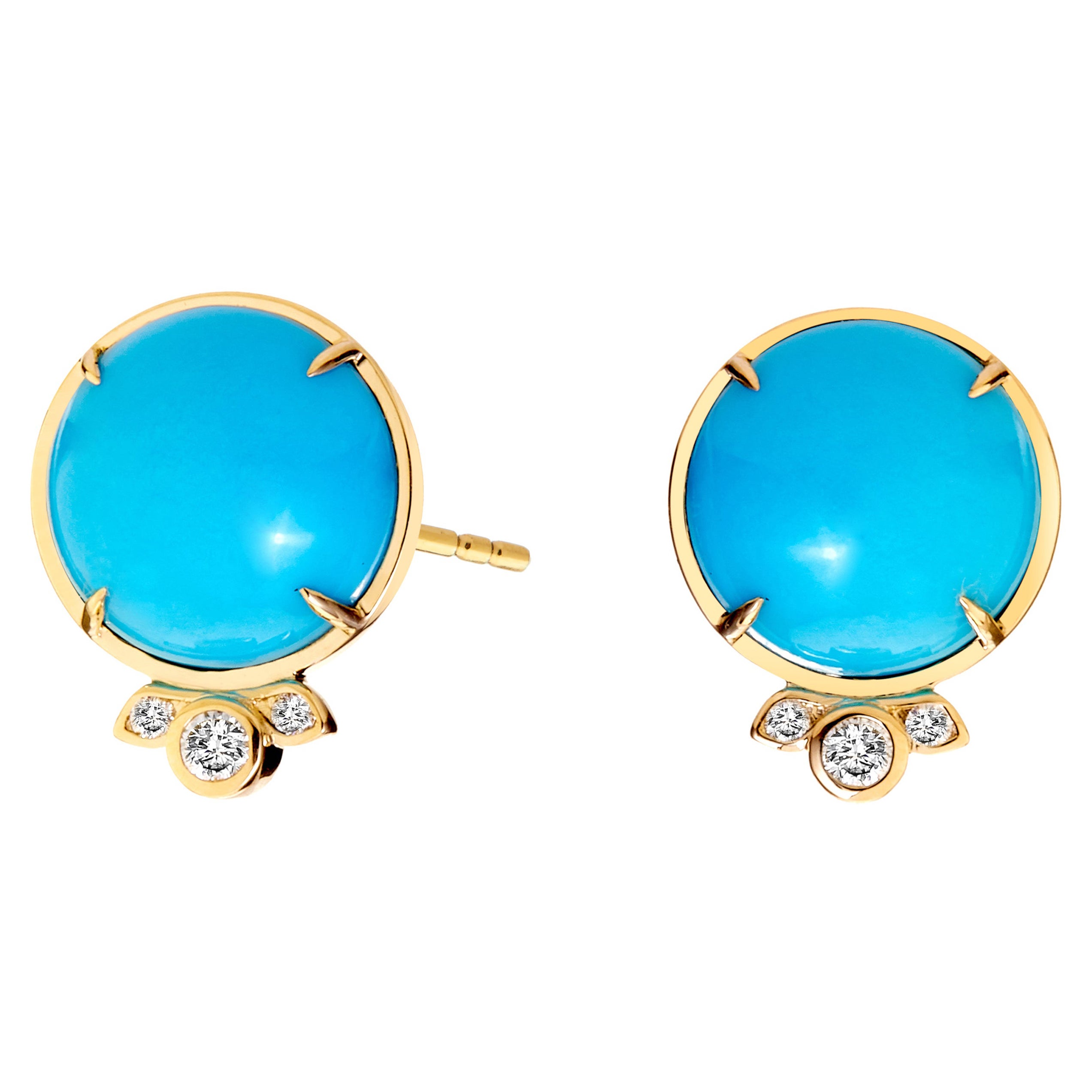 Syna Yellow Gold Sleeping Beauty Turquoise Earrings with Champagne Diamonds