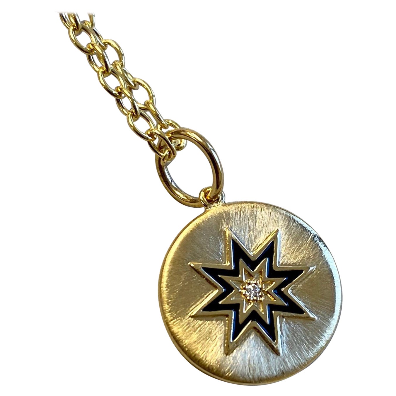 Syna Yellow Gold Cosmic North Star Enamel Pendant with Diamond For Sale