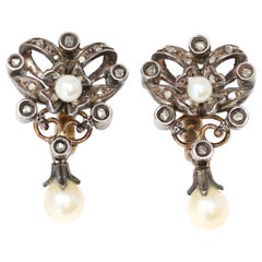 Victorian Diamond and Pearl Dangling Earrings