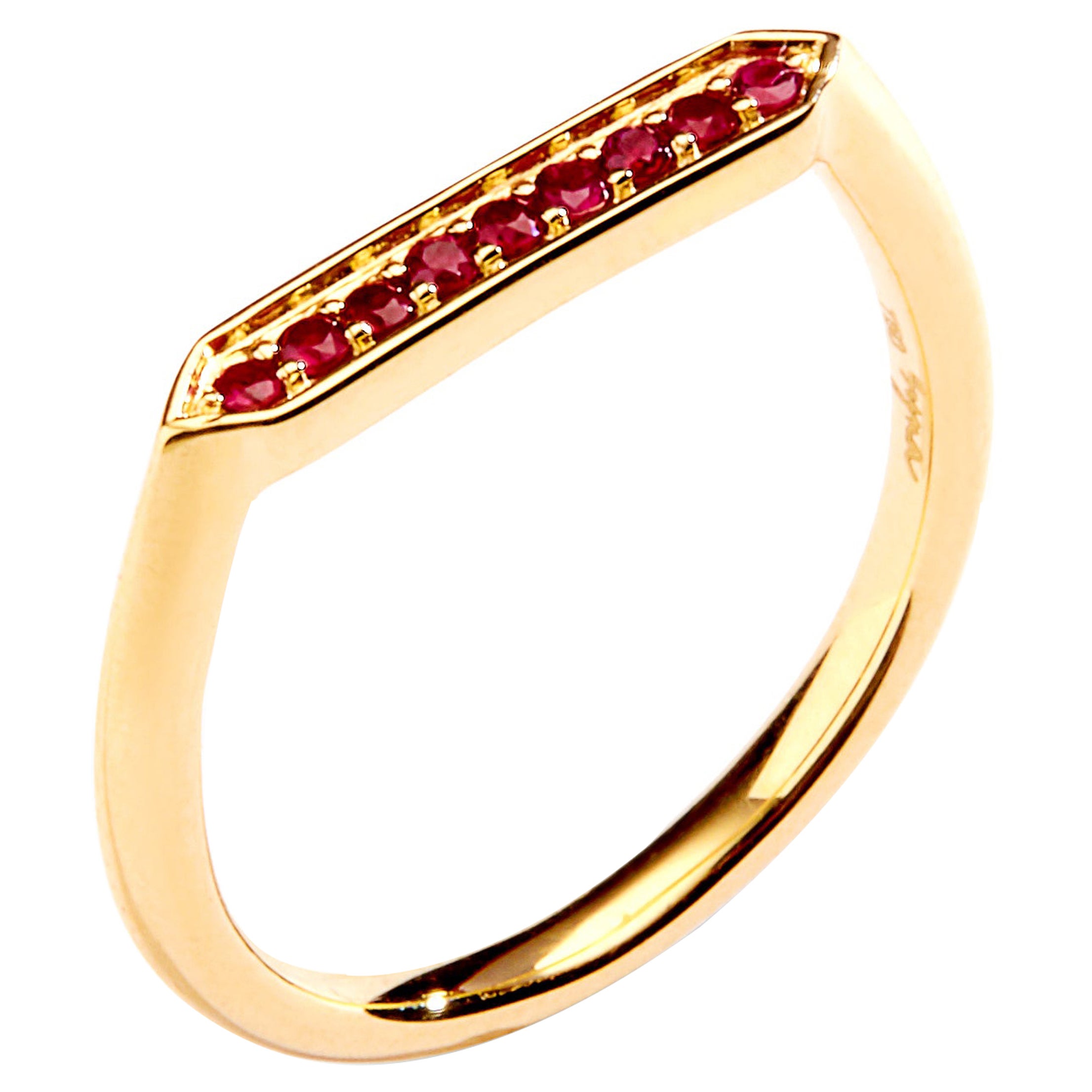 Syna Yellow Gold Hex Ring with Rubies