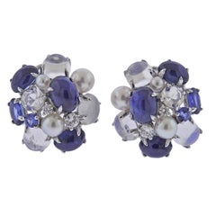 Seaman Schepps Bubble Moonstone Sapphire Diamond Pearl Gold Earrings