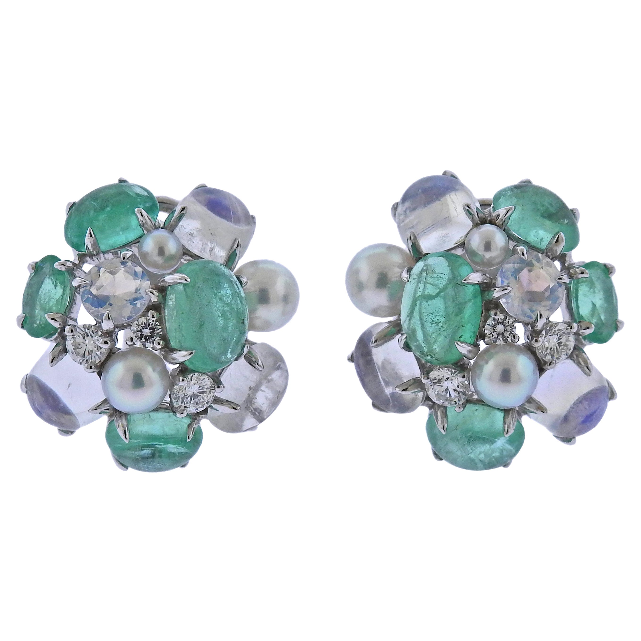 Pearl Emerald Diamond Earrings For Sale at 1stDibs