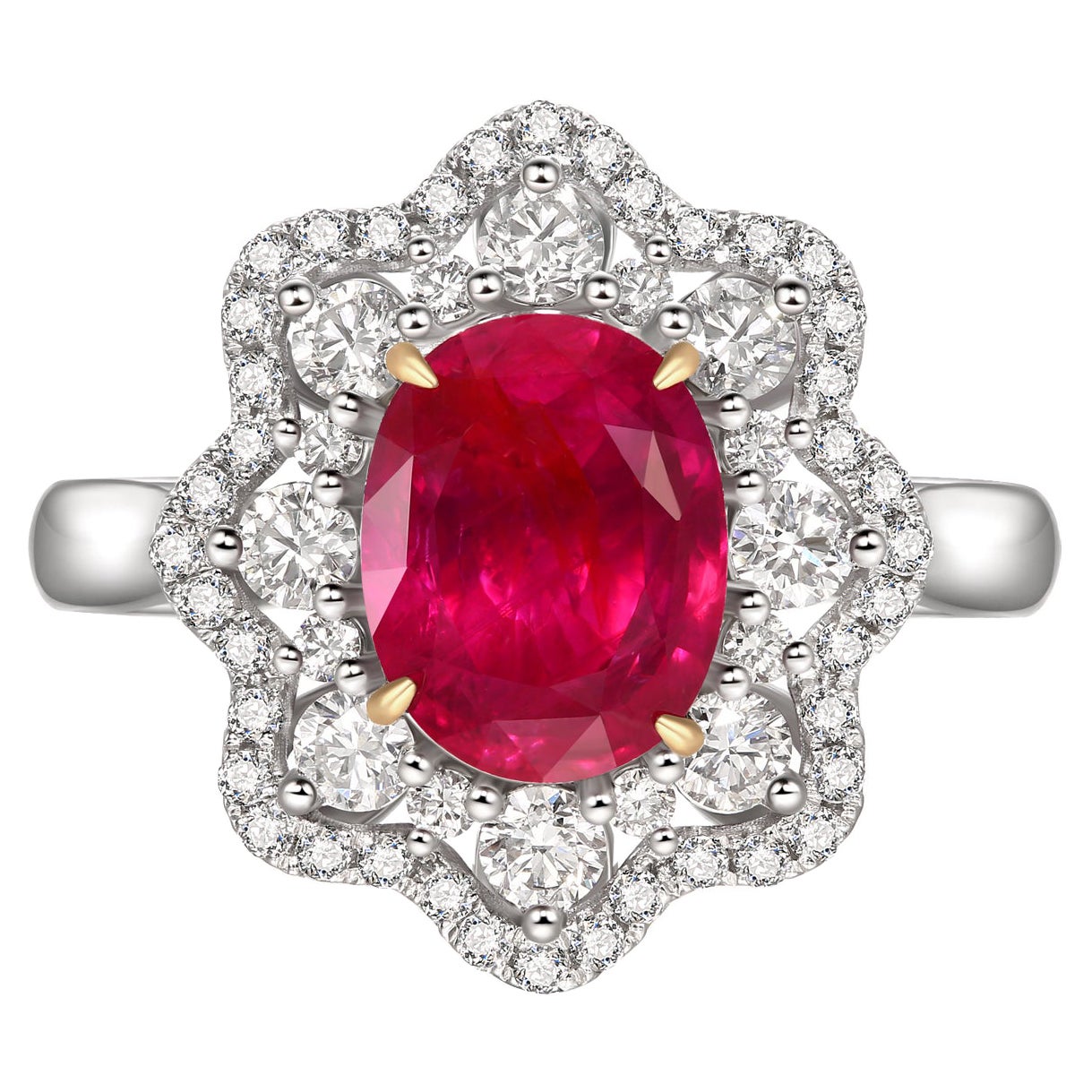 Eostre Unheated Ruby and Diamond Ring in 18K White Gold