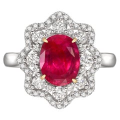 3 Ct Unheated Ruby and Diamond Ring in 18k White Gold
